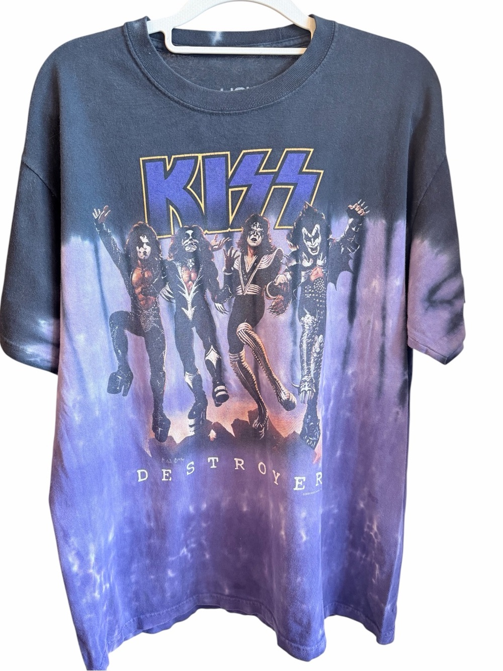 Vintage Liquid Blue KISS "Destroyer" Purple Tie--Dye T-Shirt Men’s Shirt Size LG